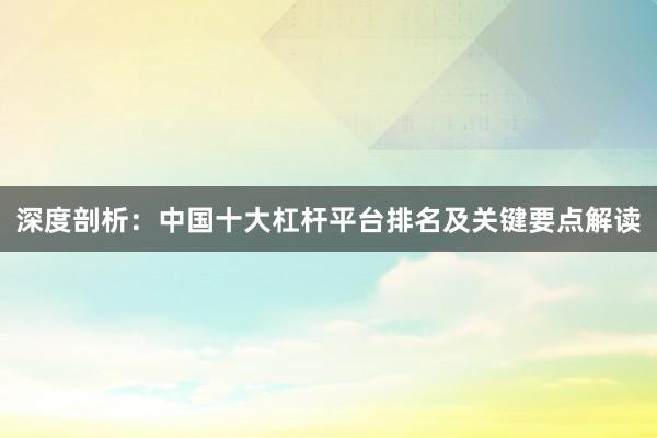 深度剖析：中国十大杠杆平台排名及关键要点解读