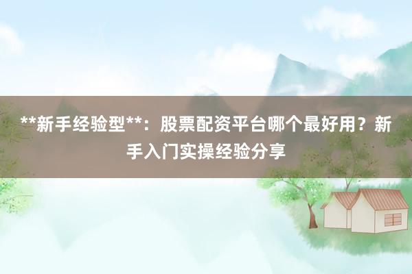 **新手经验型**：股票配资平台哪个最好用？新手入门实操经验分享
