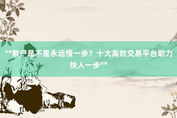 **散户是不是永远慢一步？十大高效交易平台助力快人一步**