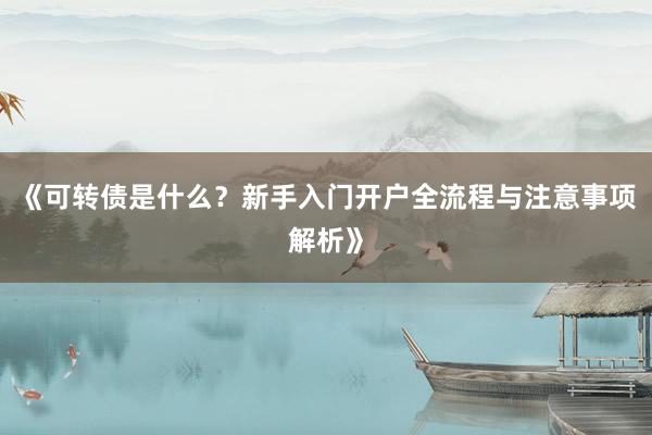 《可转债是什么？新手入门开户全流程与注意事项解析》