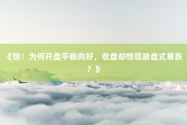 《惊！为何开盘平稳向好，收盘却惊现崩盘式暴跌？》