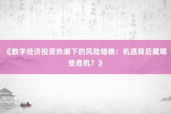 《数字经济投资热潮下的风险暗礁：机遇背后藏哪些危机？》