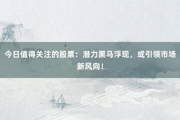 今日值得关注的股票：潜力黑马浮现，或引领市场新风向！