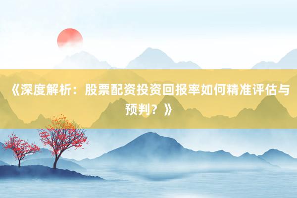 《深度解析：股票配资投资回报率如何精准评估与预判？》