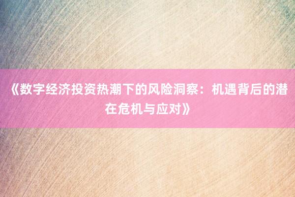 《数字经济投资热潮下的风险洞察：机遇背后的潜在危机与应对》