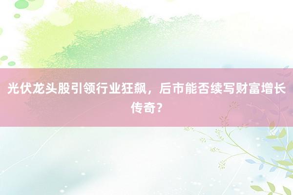 光伏龙头股引领行业狂飙，后市能否续写财富增长传奇？