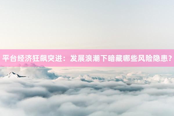 平台经济狂飙突进：发展浪潮下暗藏哪些风险隐患？