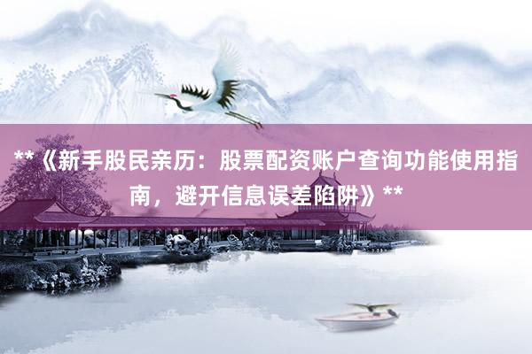 **《新手股民亲历：股票配资账户查询功能使用指南，避开信息误差陷阱》**