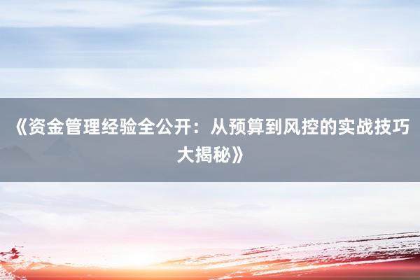 《资金管理经验全公开：从预算到风控的实战技巧大揭秘》